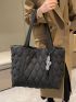 Quilted Shoulder Tote Bag With Bag Charm