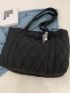 Quilted Shoulder Tote Bag With Bag Charm