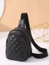 Mini Quilted Crossbody Sling Bag Trendy Zipper Sling Bag Solid Color Shoulder Purse For Streetwear