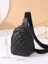 Mini Quilted Crossbody Sling Bag Trendy Zipper Sling Bag Solid Color Shoulder Purse For Streetwear