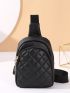 Mini Quilted Crossbody Sling Bag Trendy Zipper Sling Bag Solid Color Shoulder Purse For Streetwear