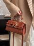 Crocodile Embossed Buckle Decor Flap Square Bag