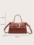 Crocodile Embossed Buckle Decor Flap Square Bag