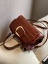 Crocodile Embossed Buckle Decor Flap Square Bag