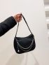 Rhinestone & Chain Decor Hobo Bag Black