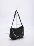 Rhinestone & Chain Decor Hobo Bag Black