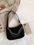 Rhinestone & Chain Decor Hobo Bag Black