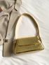 Metallic Crocodile Embossed Flap Baguette Bag