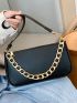 Chain Decor Zipper Baguette Bag