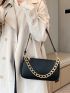 Chain Decor Zipper Baguette Bag