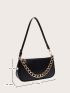 Chain Decor Zipper Baguette Bag