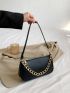 Chain Decor Zipper Baguette Bag