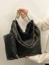 Stitch Detail Chain Shoulder Tote Bag With Coin Purse