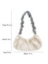 Beige Ruched Bag Glamorous Rhinestone Decor PU