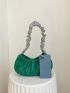 Rhinestone Decor Ruched Bag PU Green