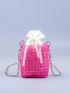 Mini Neon Pink Chain Beaded Crossbody Bag With Inner Pouch