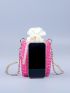 Mini Neon Pink Chain Beaded Crossbody Bag With Inner Pouch