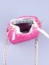 Mini Neon Pink Chain Beaded Crossbody Bag With Inner Pouch