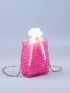 Mini Neon Pink Chain Beaded Crossbody Bag With Inner Pouch