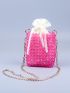 Mini Neon Pink Chain Beaded Crossbody Bag With Inner Pouch