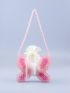 Butterfly Design Beaded Shoulder Bag With Inner Pouch