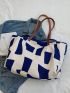 Geometric Pattern Patch Detail Shopper Bag