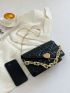 Geometric Embossed Heart Decor Chain Flap Square Bag