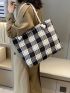 Colorblock Plaid Shoulder Tote Bag