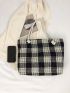 Colorblock Plaid Shoulder Tote Bag