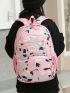 Geometric Pattern Letter Patch Decor Functional Backpack