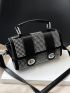 Studded Decor Twist Lock Flap Square Bag