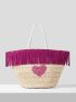 Heart Pattern Fringe Decor Straw Bag