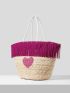 Heart Pattern Fringe Decor Straw Bag