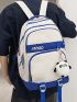 Men Letter Embroidered Casual Daypack With Cartoon Charm