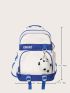 Men Letter Embroidered Casual Daypack With Cartoon Charm