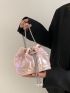 Mini Quilted Faux Pearl Decor Bucket Bag