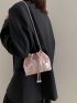 Mini Quilted Faux Pearl Decor Bucket Bag