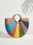 Color Block Ring Handle Design Straw Bag