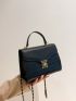 Crocodile Embossed Push Lock Flap Chain Square Bag