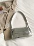 Metallic Crocodile Embossed Baguette Bag