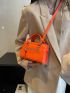 Mini Neon Orange Crocodile Embossed Square Bag