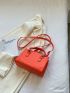 Mini Neon Orange Crocodile Embossed Square Bag