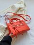 Mini Neon Orange Crocodile Embossed Square Bag