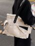 Raw Hem & Studded Detail Large Capacity Shoulder Tote Bag