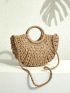 Pom Pom Decor Straw Bag