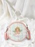 Mini Angel & Floral Pattern Faux Pearl Beaded Circle Bag