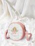 Mini Angel & Floral Pattern Faux Pearl Beaded Circle Bag