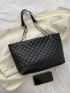 Quilted Detail Chain Shoulder Tote Bag