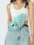 Checkered Pattern Letter Patch & Chain Decor Fanny Pack