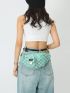 Checkered Pattern Letter Patch & Chain Decor Fanny Pack